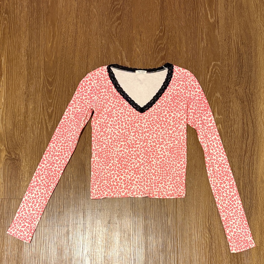 Brandy Melville Pink Leopard Long Sleeve Top